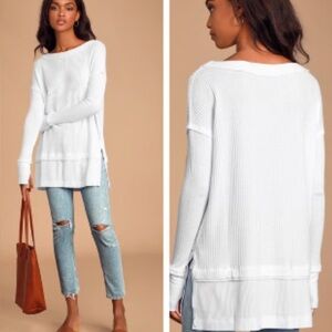 FREE PEOPLE North Shore Thermal Top Tunic White Oversized S